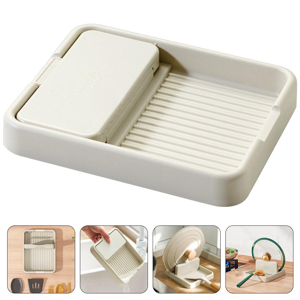 Pot Lid Holder Foldable Kitchen Spoon Rest Plastic Countertop Lid Stand Multi Function Organizer Pots and Pans Organizer