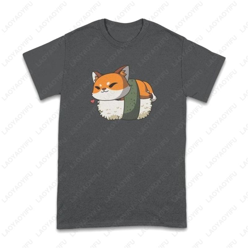 Cute Sushi Fox Unisex Adult Cotton TShirt Fun Japanese Anime Gift Kawaii Food Cute Japan Manga Art Oneck Printed Holiday Tops
