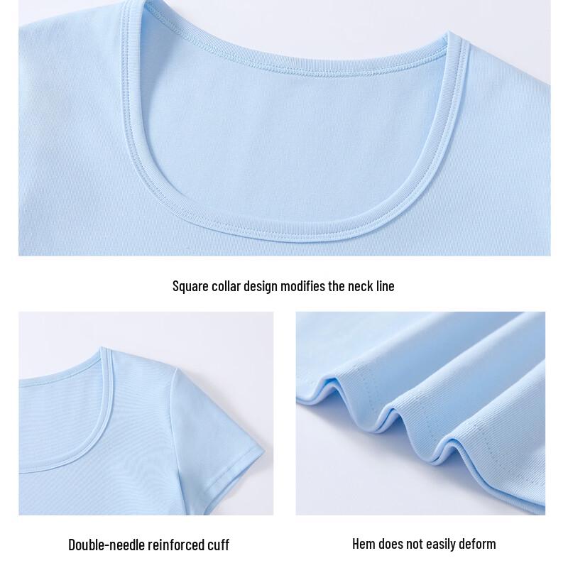MINISO Women's U-Neck Slim-Fit Short Sleeve T-Shirt