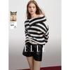 Striped Wool Mohair Irregular Pullover Sweater
