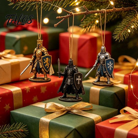 Holiday Countdown Calendar Christmas Medieval Knight Advent Calendar, with 24 Acrylic Decorations, Collectible Decor Day Xmas Box, Party Gift