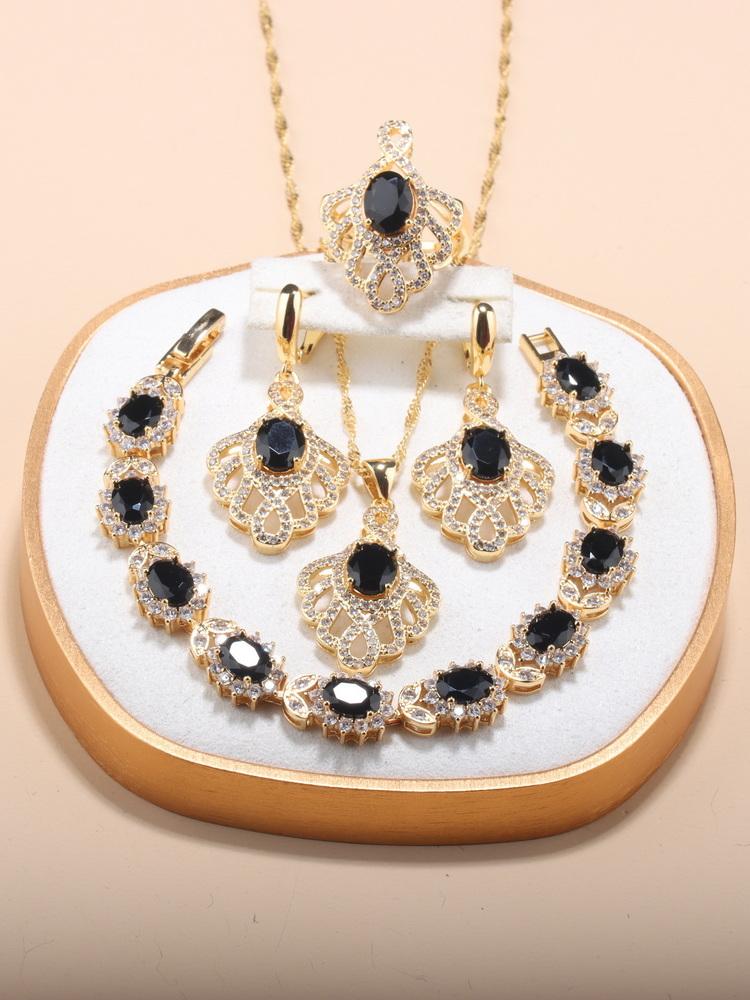 12-Colors Luxury Quality Big Jewelry Set Wedding Ring Adjustable Necklace And Earrings Bridal Accessories Charm Chain Bracelet