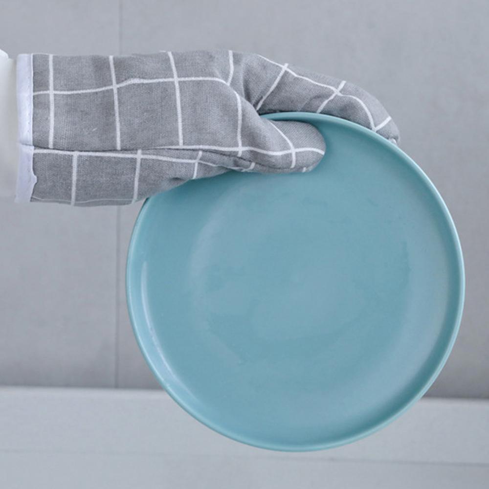 1pcs Grid Cotton And Linen Kitchen Insulated Gloves, Thick And Heat-Resistant, Microwave Oven Baking Heat-Resistant Gloves