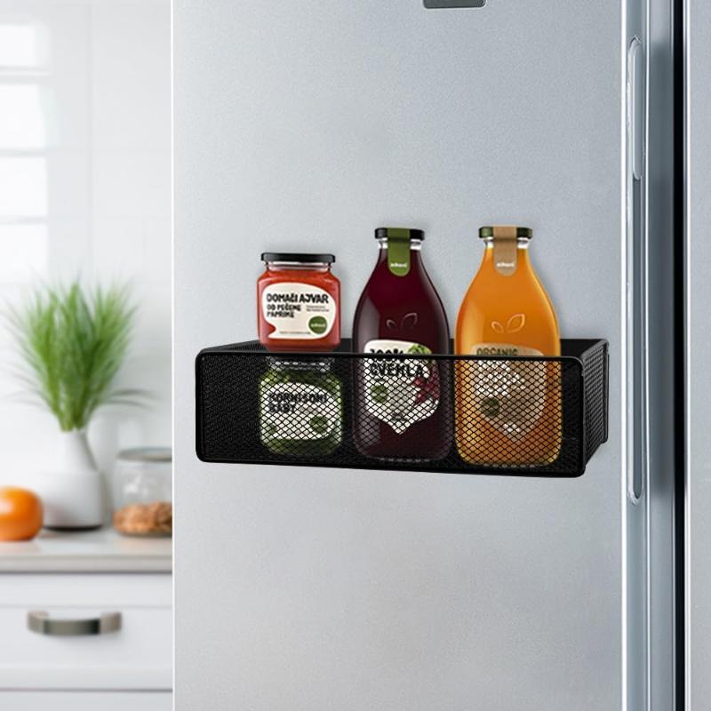 Magnetic Refrigerator Side Storage Box Strong Suction No Drilling Kitchen Organizer Shelf for Condiments Snacks Household Use