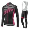 Womens Cycling Jersey Set Long Sleeve Breathable Quick Dry Riding Outfit Striped Design