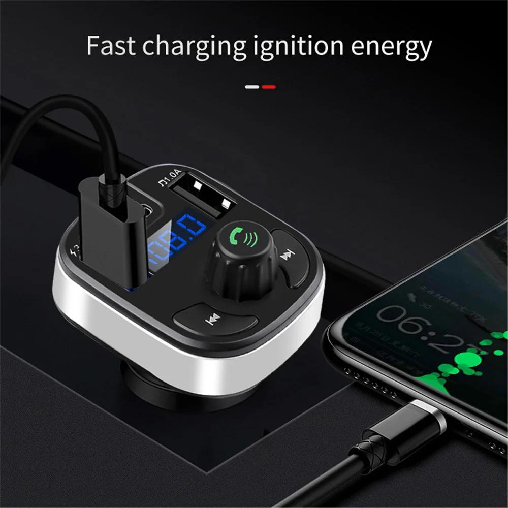 Car Bluetooth 5.0 FM Transmitter Dual USB PD Type C Fast Charge Car Charger Bluetooth Microphone Handsfree Car FM Modulator