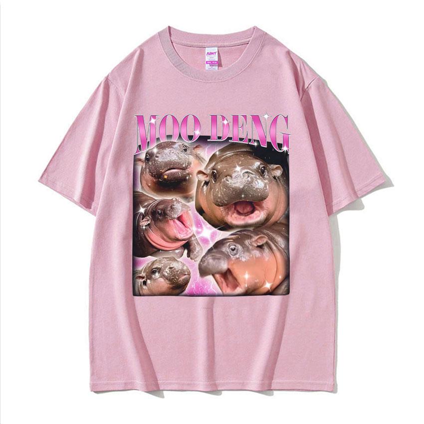 Cute Moo Deng Baby Hippo Funny Meme T Shirts Men Women Casual Cotton Short Sleeve Tshirt Vintage Hip Hop Streetwear Tshirt Tops