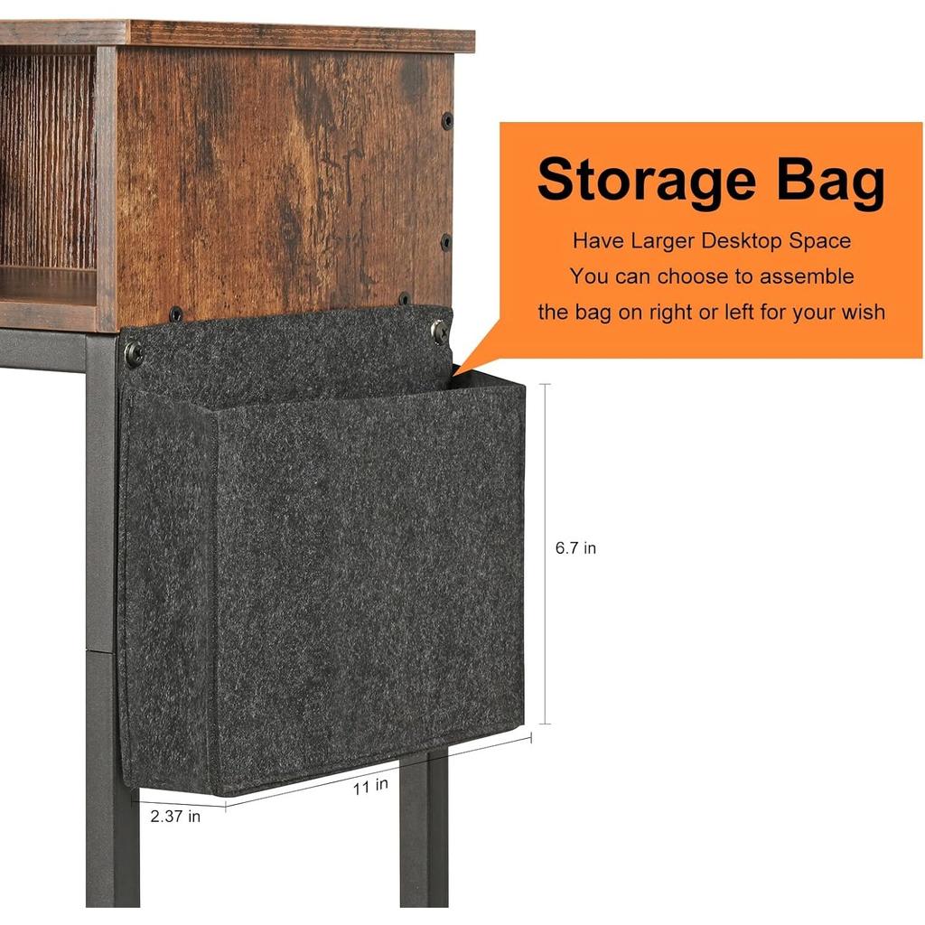 Charging Nightstand with USB/Outlet | Bedside Table with Drawer & Storage Bag for Small Spaces, Bedroom, Brown