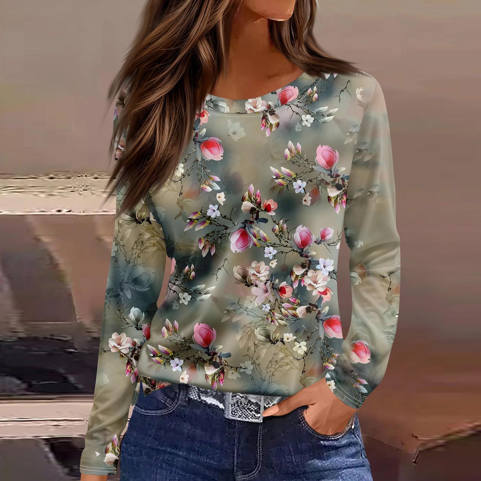 

Женская модная повседневная свободная футболка с разрезом и круглым вырезом с длинным рукавом с принтом, женский топ XXXL хаки