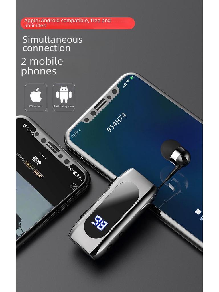 K55 Bluetooth Headset: Vibrating Call Alert, Clip-On Design, Retractable Cable, Smart Connection, Sports Single-Ear In-Ear Style