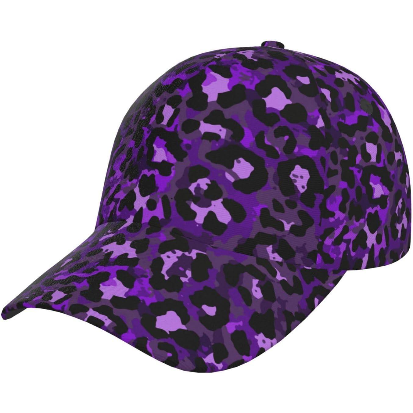 My Extreme Outdoor Activities Women's Purple Bold Leopard Print Baseball Cap Men Adjustable Snapback Hat Glitter Fashionable Baseball Cap Cm