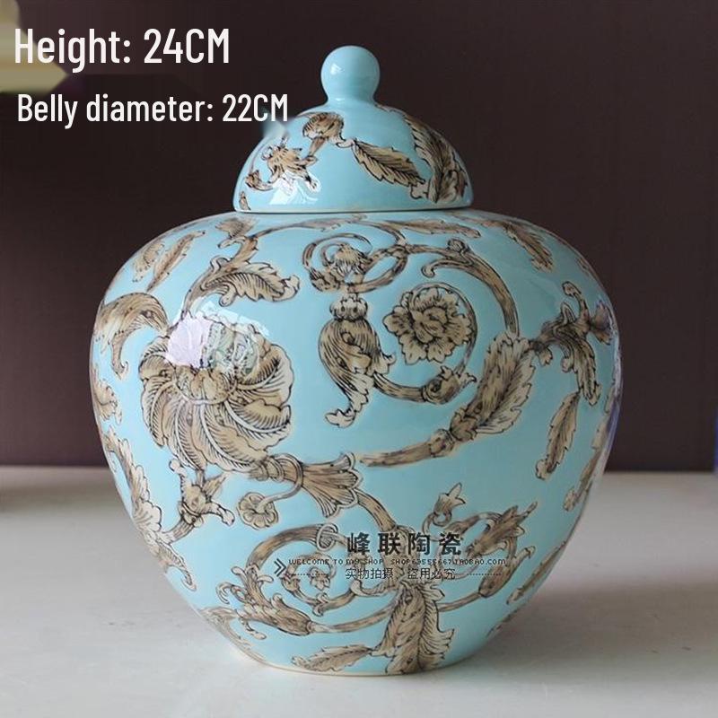 European Style Hand-Painted Ceramic Storage Jar for Living Room Décor
