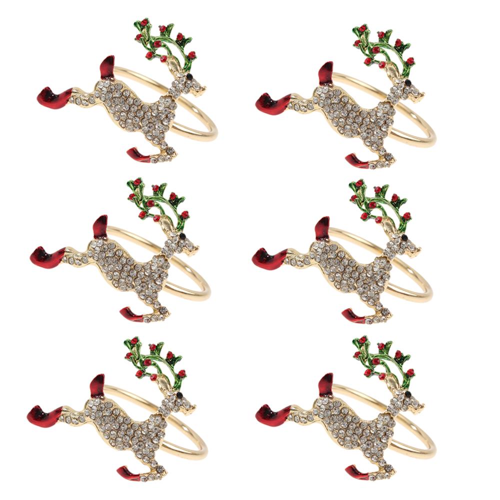6PCs Christmas Napkin Rings Set Elk Bells Santa Xmas Tree Napkin Buckle 2026 Xmas Table Decoration 2026 New Year Home Decors