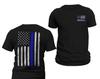 Police Thin Blue Line Flag Front & Back Print Vertical Brushed Design T-Shirt and Kids Tshirt