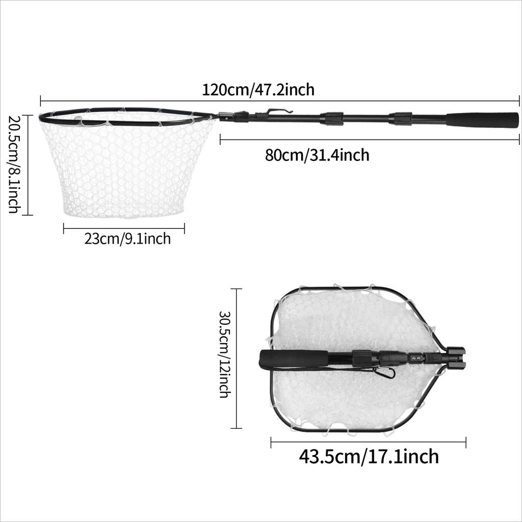 Fishing Landing Net Aluminum Alloy Durable Telescoping Extend to 190cm/130cm/55cm Folding Mesh Safe Fish Catching Releasing