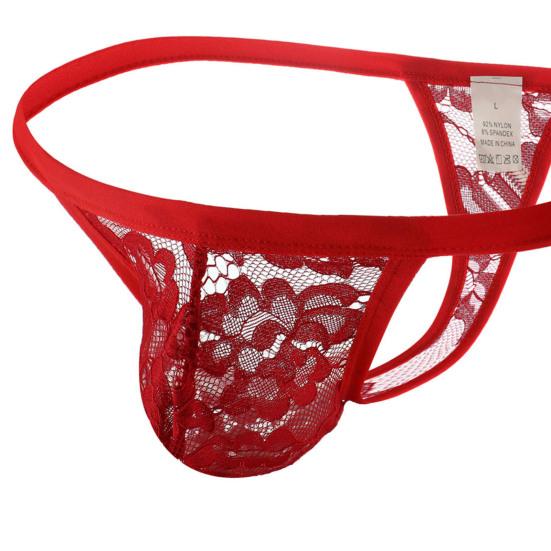 Men Underpants Hollow Out Lace Embroidery Slim Fit Comfortable Breathable T-back See-through Mesh U Convex Thongs Sleeping Clothes