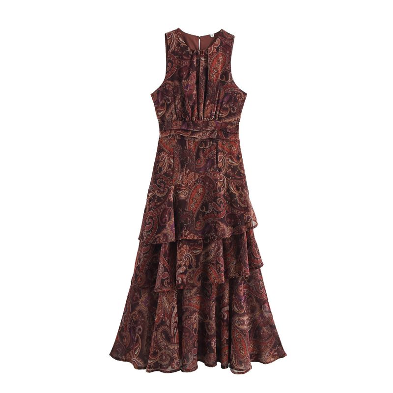 Jnleaog Spring New Arrival Women's Clothing Fashion Style French Fashion Design Print Chiffon Laminated Sleeveless Dress