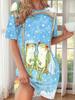 Elegante Dames Korte Mouw Mode 3D Print Midi Jurk Grote Maten Strandkleding