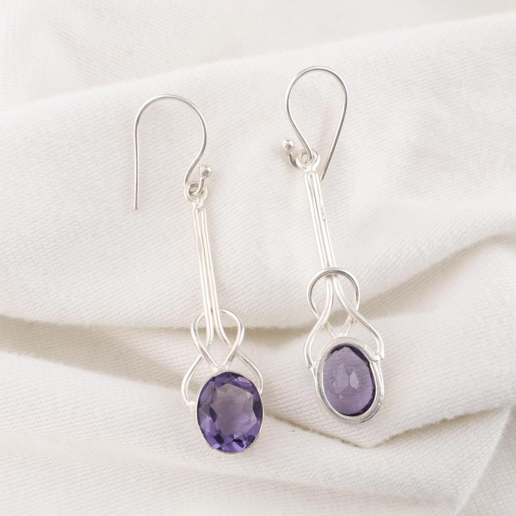 Iolith Ohrringe, Handgefertigte Edelsteinohrringe, 925 Massiv Sterlingsilber Ohrringe Antikschmuck, Für Verlobungsgeschenk