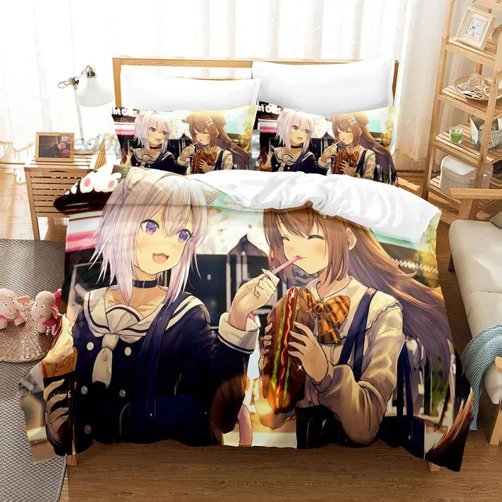 Hololive Neko Mata Okayu Ložní souprava Jednolůžko Dvojlůžko Plná Velikost Queen King Ložní souprava Aldult Dítě Ložnice Sady povlečení 3D Anime