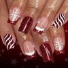 24Pcs Christmas Striped French Press On Nail With Glitters Snowflakes Short Fake Nail For Holiday Parties Easy Application No Tools Needed