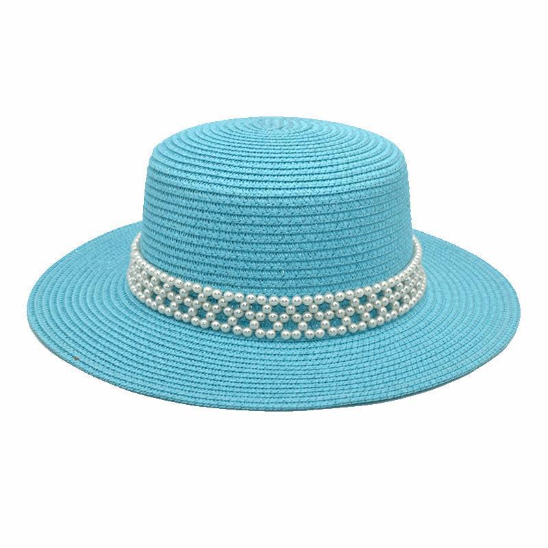 Gras Hut Sommer Neu Perle Flache Oberseite Gras Hut Damen Lässiger Sonnenschutz Hut Prinzessin Zylinder