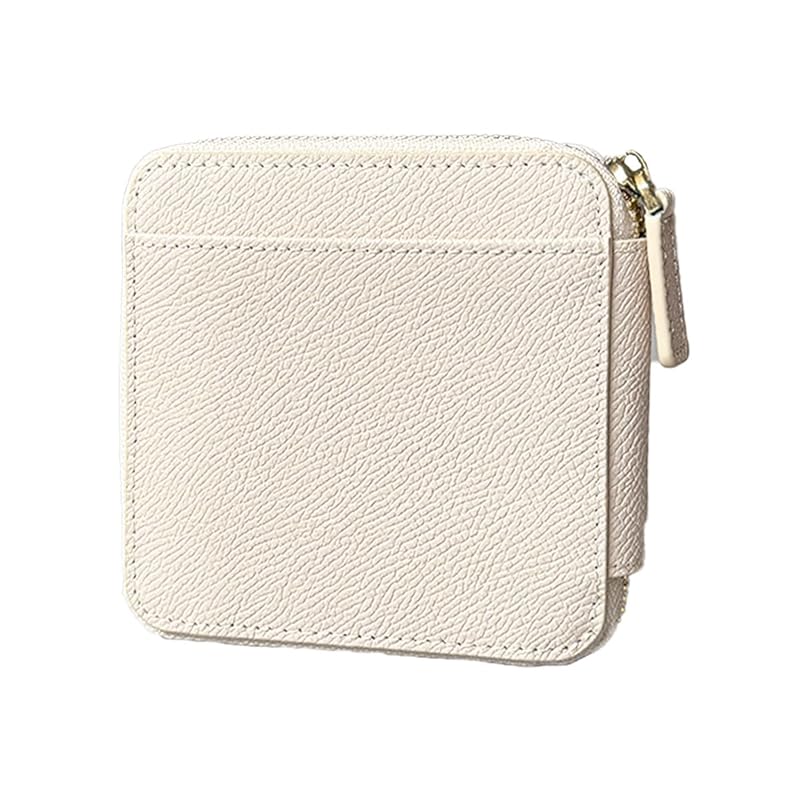 

[Giselle] wallet mini wallet genuine leather bifold compact Thin slim large capacity round zipper card case leather Skimming prevention ladies (ivory)