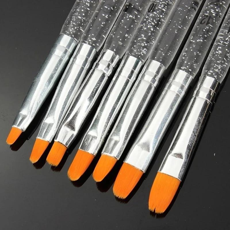 7pcs/set UV Gel Acrylic Crystal Nail Art Design Builder Salon Painting Brush Pen Set Hand Beauty Tools Accessory