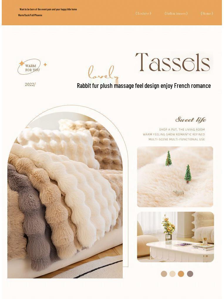 2025 Winter A-Grade Rabbit Plush Sofa Cover: Thickened, Warm, and Simple Cushion Cloth