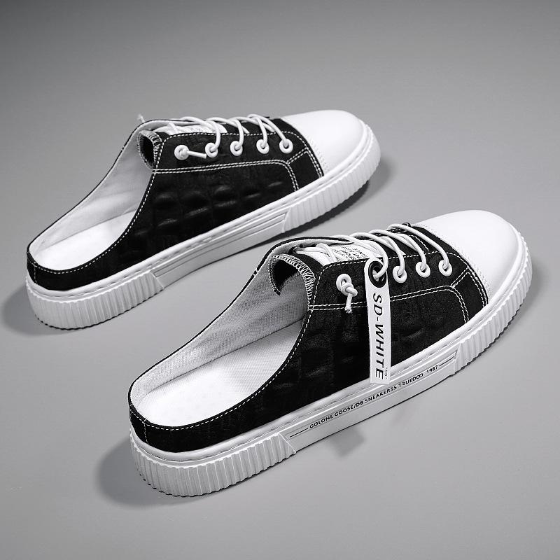 

Домашні капці чоловічі літні для вулиці дихаючі дезодоруючі парусинові з мішечком на носку, напівкапці, ліниві на одному педалі, без п яти, повсякденні сандалі 44 чорний