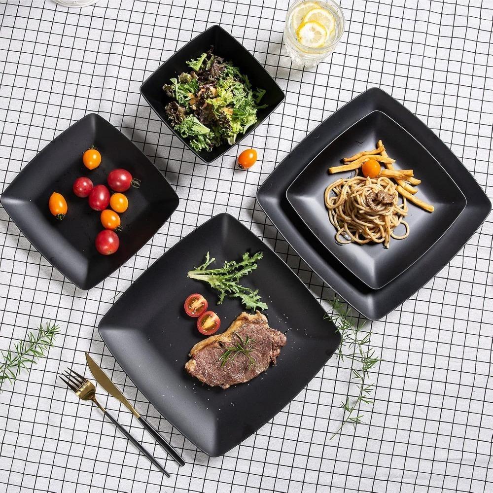 16pcs/Set Reusable Plastic Dinnerware Set Square Dinner Plate Set Tableware Suit  Restaurant