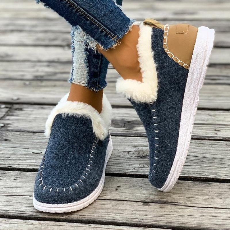 New Winter Women's Cotton Shoes, Piled and Thickened Burrs, Warm Flat-soled Cotton Shoes