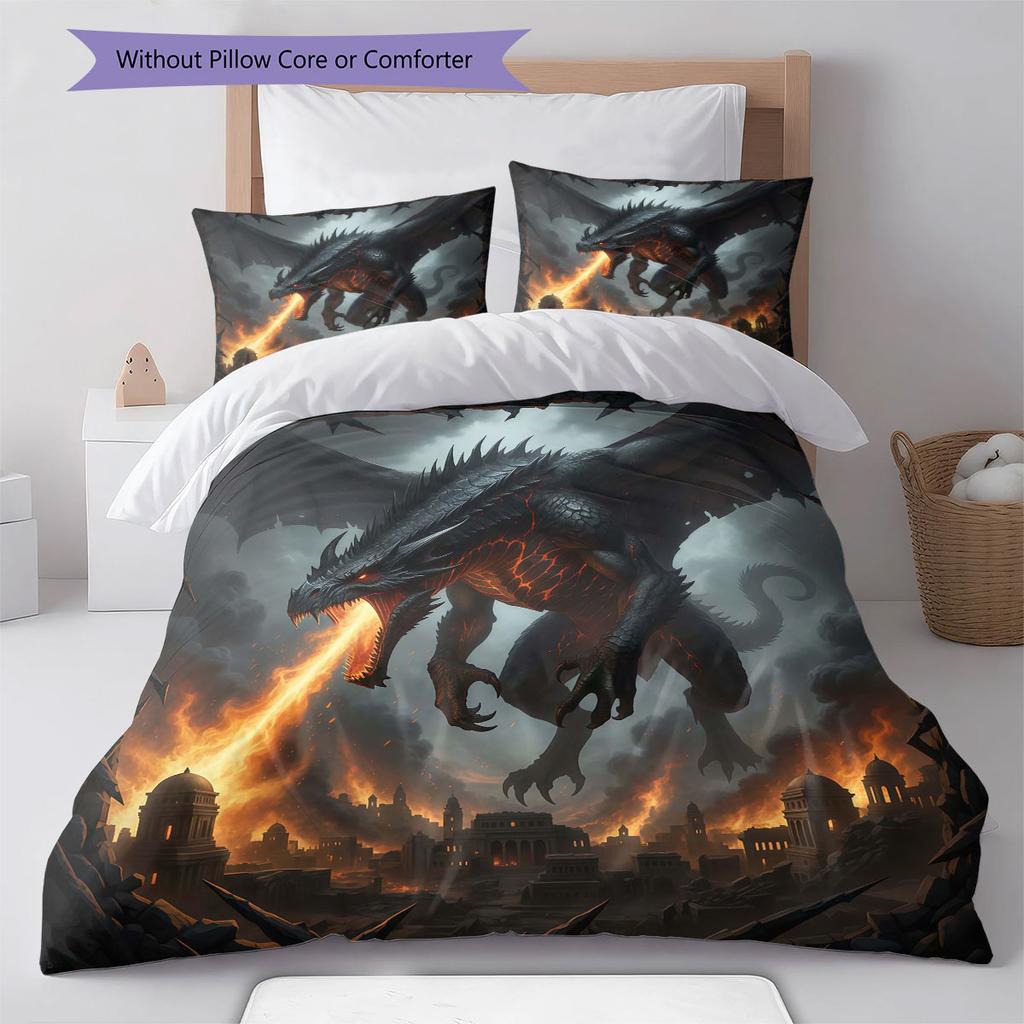 Theevildragon Pattern Bedding Quilt Set Quilt Cover Pillowcase Home Decoration Birthday Gift (1 * duvet cover + 2 * pillowcase, without core)