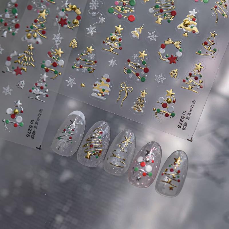 3D Christmas Nail Art Stickers With Shiny Gold Xmas Tree And Snowflake Designs Perfect For Diy Manicure Holiday Nail Decorations