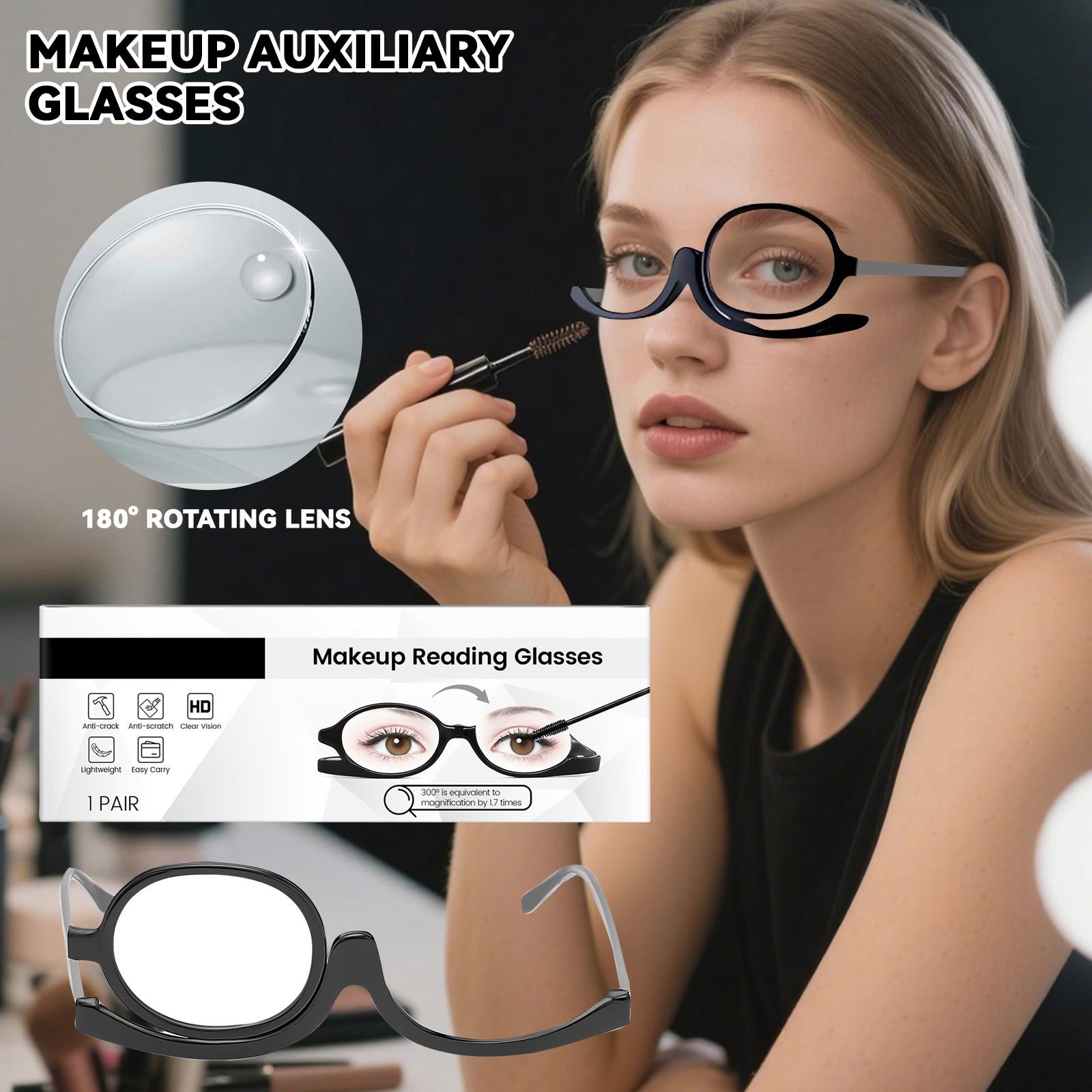 Makeup Auxiliary Glasses, Rotating Glasses, Makeup Tools, Fashionable Glasses, Makeup Magnifying Glasses,1 PAIR, One Size
