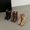 2025 Autumn and Winter New Western Cowboy Korean Version Thick Heel Medium Boots Suede Foot Pile Chelsea Boots Women