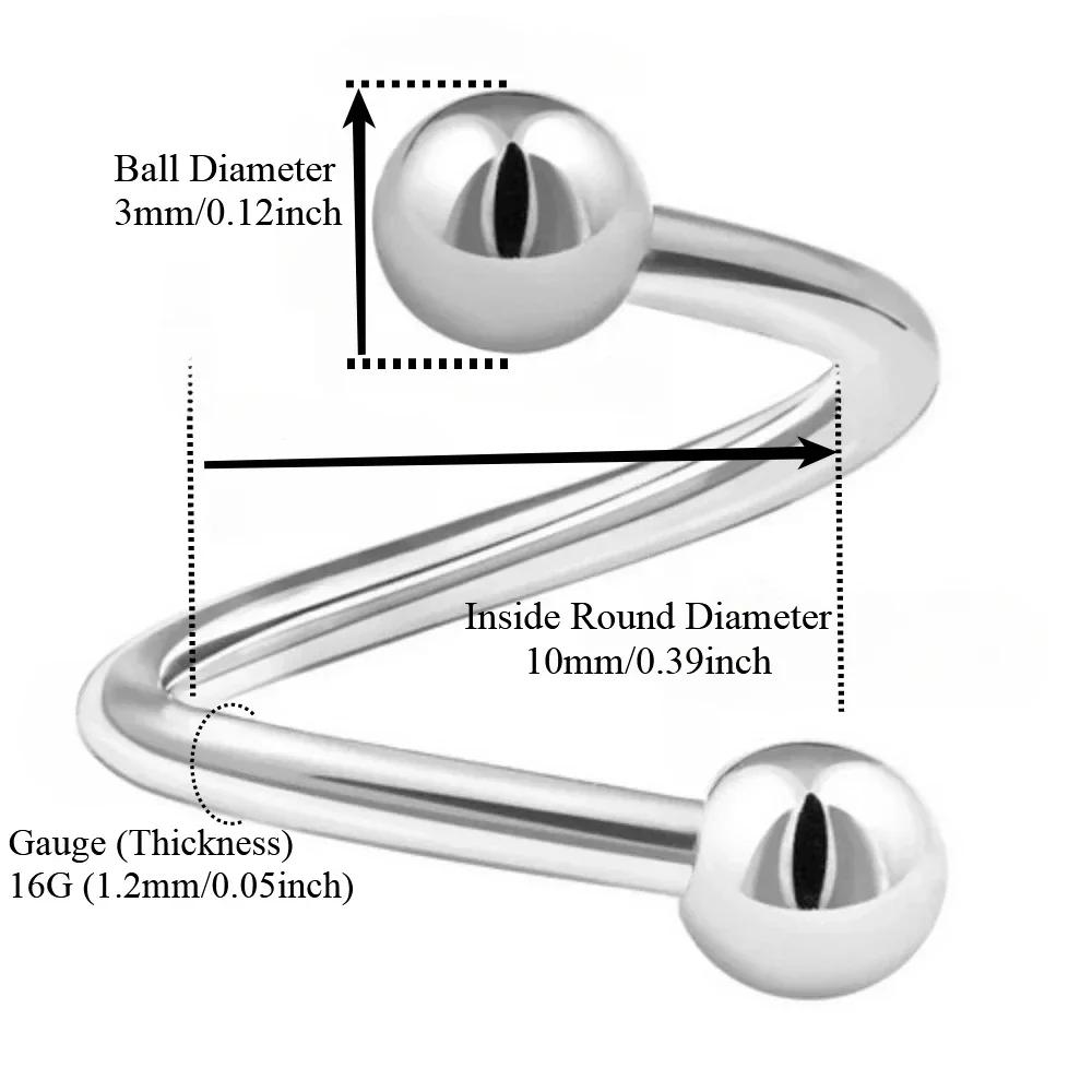 5/10/20pcs 3mm Steel Ball Spiral Ear Helix 6/8/10mm Twist Bar Ear Cartilage Tragus Lip Eyebrow Body Piercing