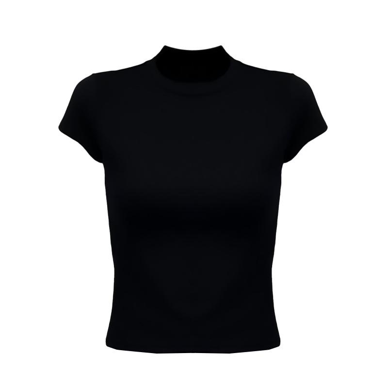 2025 Women's Slimming Korean Style Solid Color Half High Neck Short Sleeve T-shirt for Early Autumn