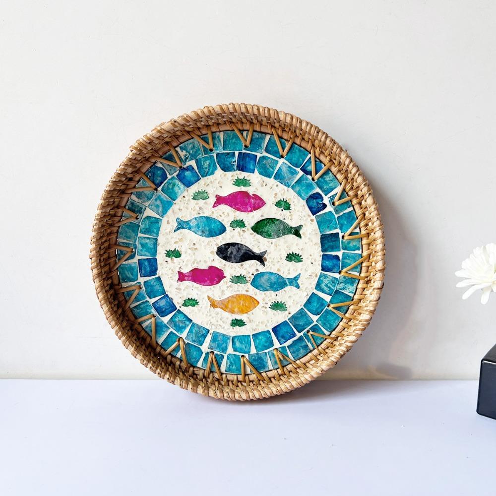 Home Decor Rattan Serving Tray Handmade Decorative Wall Plate Creative Gift Table Centerpiece