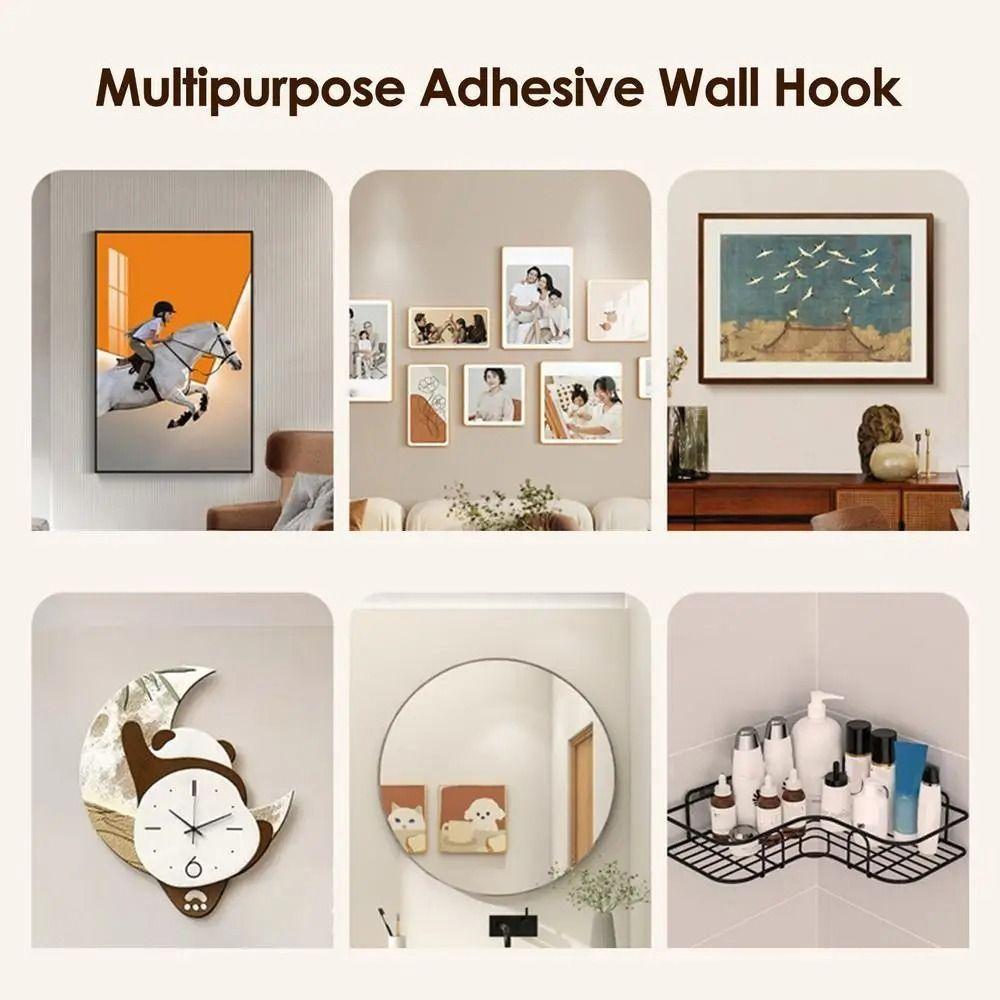 8 PCS Stainless Steel Photo Frame Hooks Waterproof Traceless Hanging Picture Hangers Silver No Punching Adhesive Picture Hangers