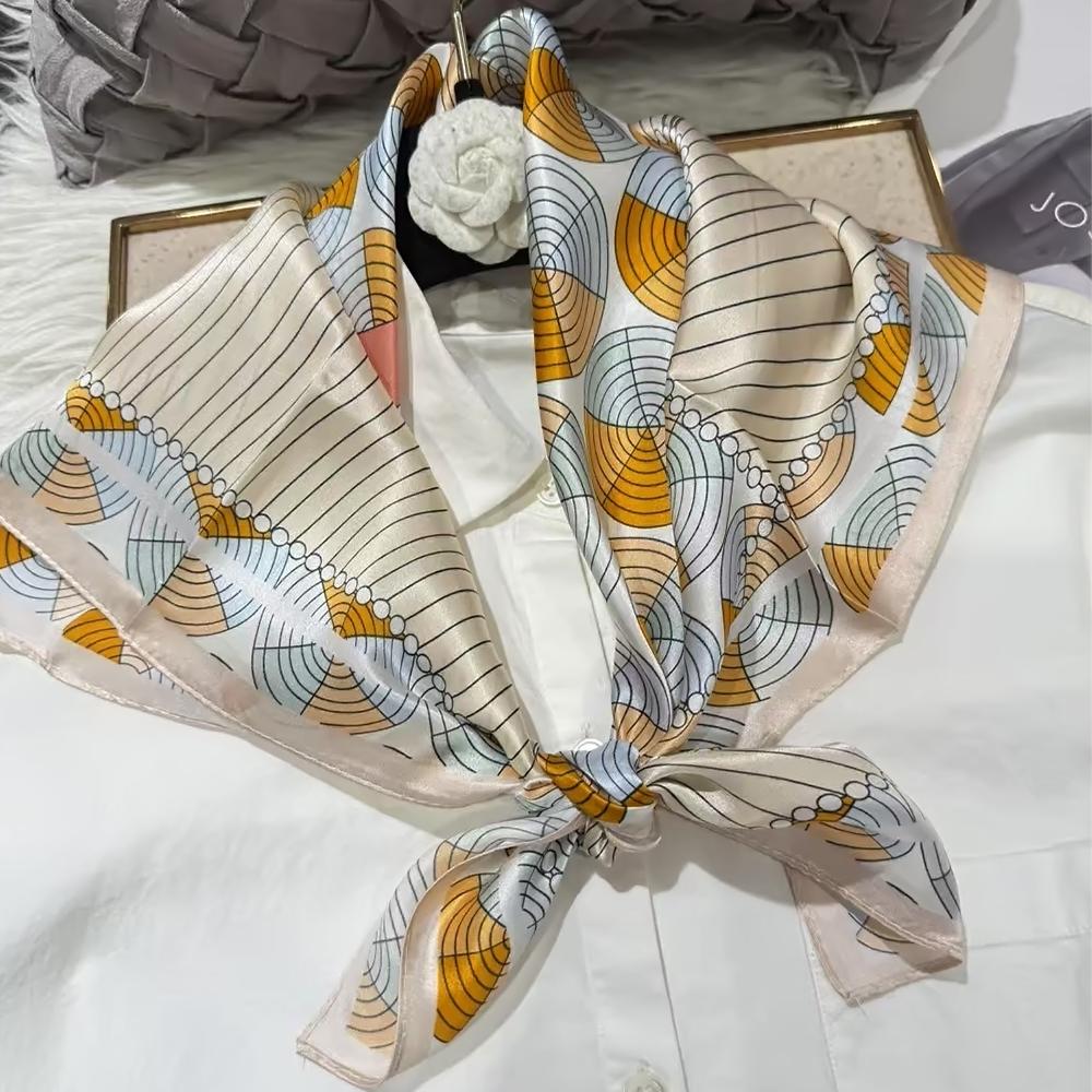 Light  Purple Women'S 100% Mulberry Silk Scarf Neckerchief Spring Fall New Luxury Floral Design Satin Squaresilk Scarves 65*65Cm