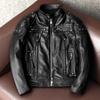 Heavyweight Motorcycle Jacket Genuine Leather Biker Coat with Studs and Armor Pockets for Men