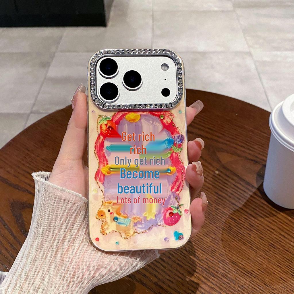 Seiten S-Diamant Ölgemälde Blumen Hülle für iPhone 17 Pro Max - Wohlstands Design 16 Pro Edition