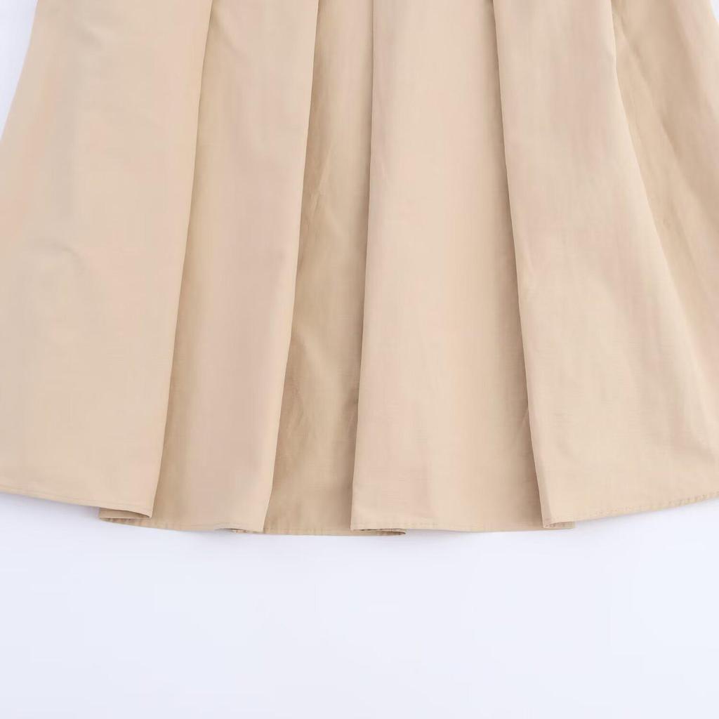 Autumn 2025 Women's Pleated Cloak Midi Skirt with Belt