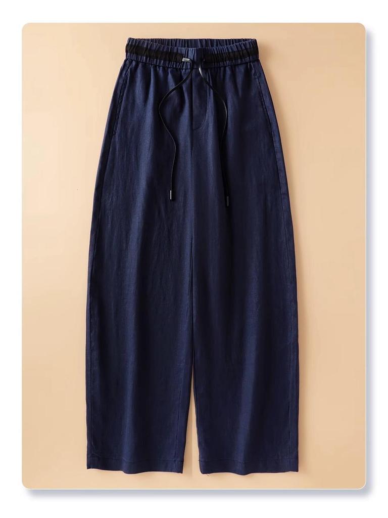 White Cotton Linen High Waist Wide-Leg Pants for Women - Summer 2025 Fashion Casual Nine-Point Length