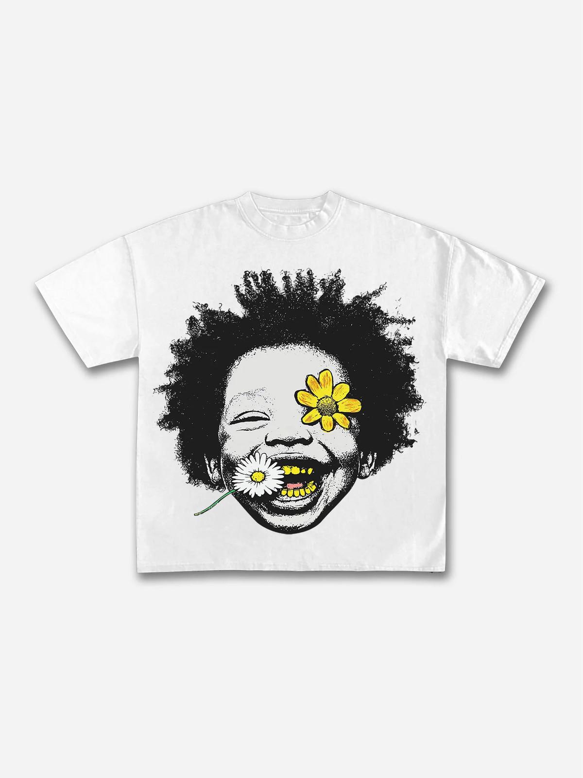 Bold Face Smile Daisy Kid Mens Y2K Graphic T Shirt Streetwear Cotton Tee S-3XL S