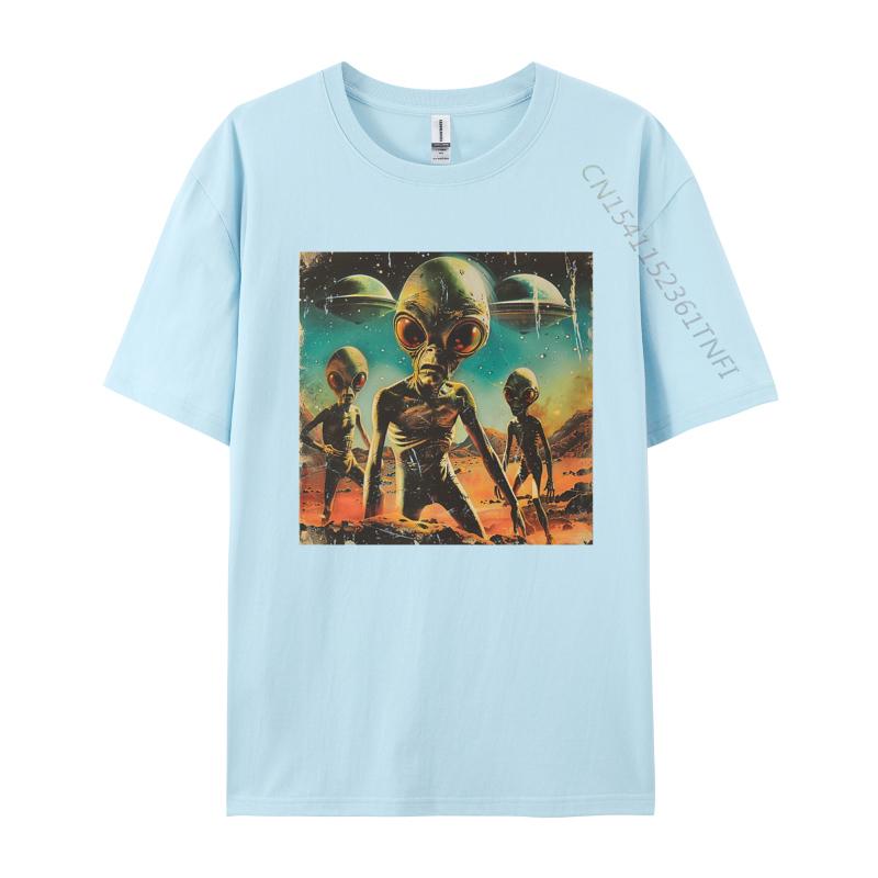 Vintage Alien Tshirt Men Tshirts Printed Cotton Tops Simple Style Casual Clothes Mens Shirts Graphic Tee