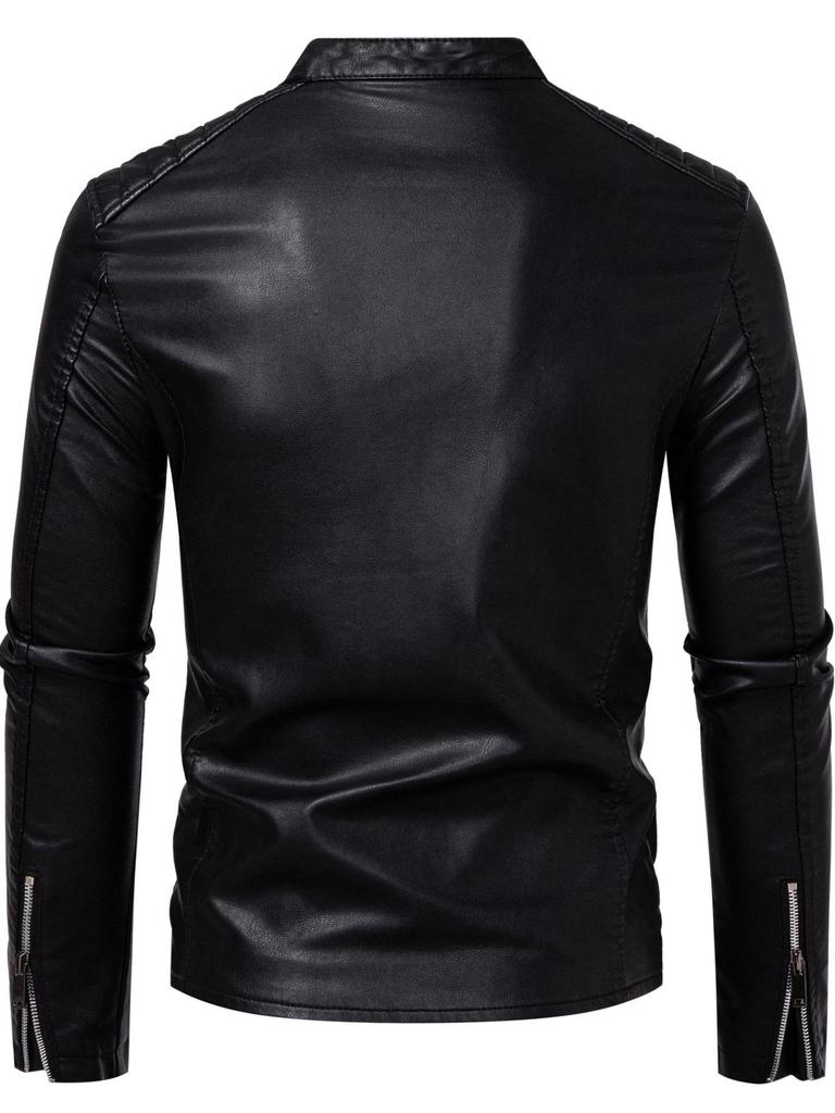 Men's Trendy PU Leather Motorcycle Jacket - Cross-Collar, Korean Style, Casual Spring/Autumn Coat