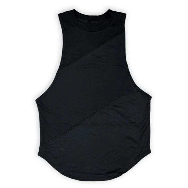 Muscleguys Running Vests Men Cotton Patchwork Mesh Cut Off Gym Tank Tops Bodybuilding Sleeveless Shirts Fitness Clothing Workout Singlets