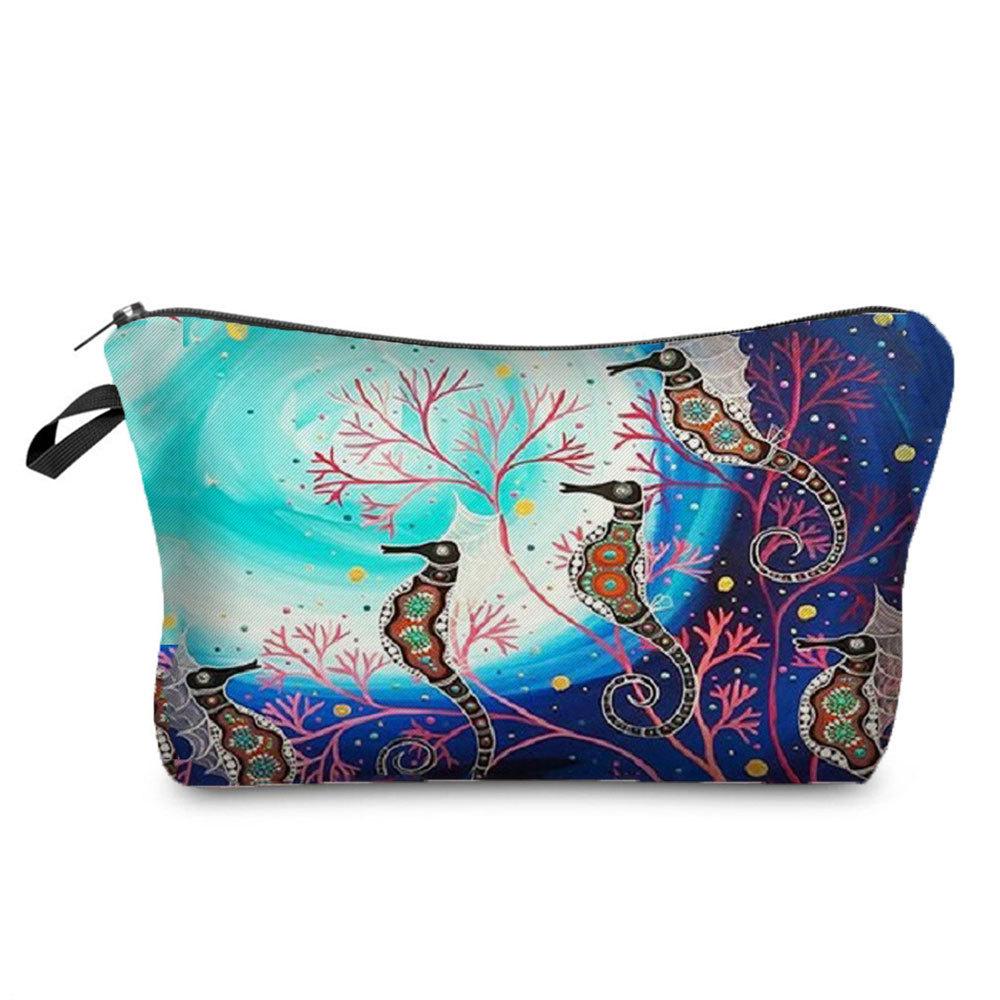 Women Marine life Print Cosmetic Bag Toiletries Organize Travel Storage Case 6862